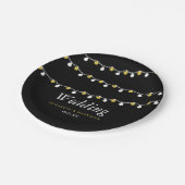 Moderne String Lights, White & Gold Wedding Pappteller (Schrägansicht)