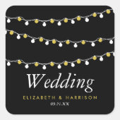 Moderne String Lights, White & Gold Wedding Quadratischer Aufkleber (Vorderseite)