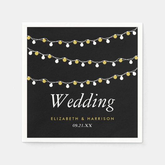 Moderne String Lights, White & Gold Wedding Serviette (Vorderseite)