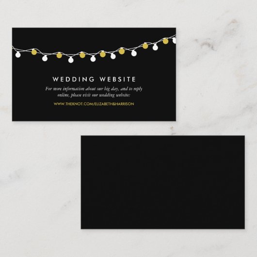Moderne String Lights, White & Gold Wedding Websit Begleitkarte (Vorne/Hinten)