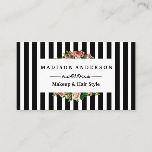 Moderne Strip Floral Business Card Visitenkarte (Vorderseite)