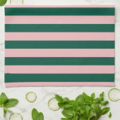 Moderne Strip Holiday Green & Pink Geschirrtuch (Gefaltet)