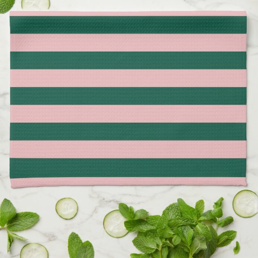 Moderne Strip Holiday Green & Pink Geschirrtuch (Gefaltet)