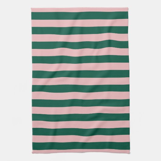 Moderne Strip Holiday Green & Pink Geschirrtuch (Vertikal)
