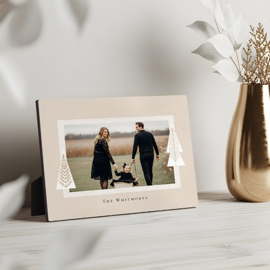 Moderne Stripe Frame Evergreen Weihnachtsbaum Foto Fotoplatte