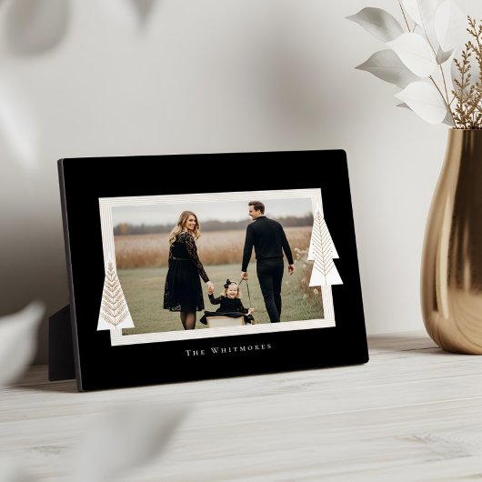 Moderne Stripe Frame Evergreen Weihnachtsbaum Foto Fotoplatte