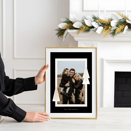 Moderne Stripe Frame Evergreen Weihnachtsbaum Foto Poster