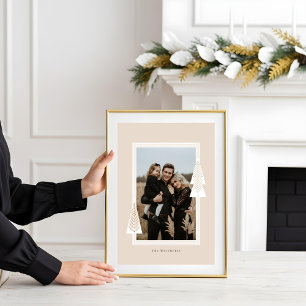 Moderne Stripe Frame Evergreen Weihnachtsbaum Foto Poster