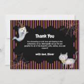 Moderne Stripe Little Boo Ghost Cat Baby Dusche Dankeskarte (Vorderseite)