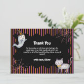 Moderne Stripe Little Boo Ghost Cat Baby Dusche Dankeskarte (Stehend Vorderseite)