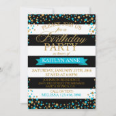 Moderne Stripe Turquoise Gold Glitzer Dots Geburts Einladung (Vorderseite)