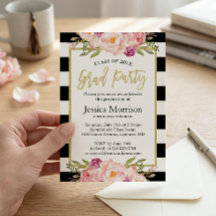 Moderne Stripes Floral Gold Script Graduation Part