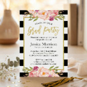 Moderne Stripes Floral Gold Script Graduation Part Einladung