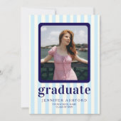 Moderne Stripes Navy Blue Foto Graduation Party Einladung (Vorderseite)