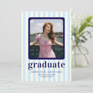 Moderne Stripes Navy Blue Foto Graduation Party Einladung