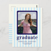 Moderne Stripes Navy Blue Foto Graduation Party Postkarte (Vorne/Hinten)