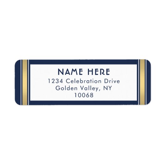 Moderne Stripes Navy White Gold Rücksendeadresse (Vorne)