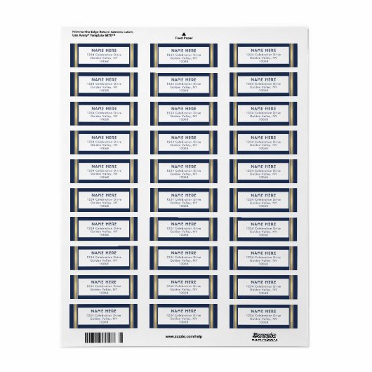 Moderne Stripes Navy White Gold Rücksendeadresse (Vorne)