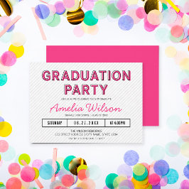 Moderne Stripes Pink Graduation Party Einladung