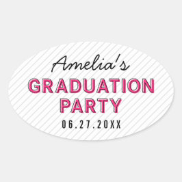 Moderne Stripes Pink Graduation Party Ovaler Aufkleber