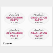 Moderne Stripes Pink Graduation Party Ovaler Aufkleber (Blatt)