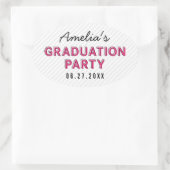 Moderne Stripes Pink Graduation Party Ovaler Aufkleber (Tasche)