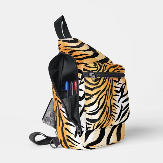 Moderne Stripte Tigerfelle Print big cats feline a Crossbody Bag (Offen)