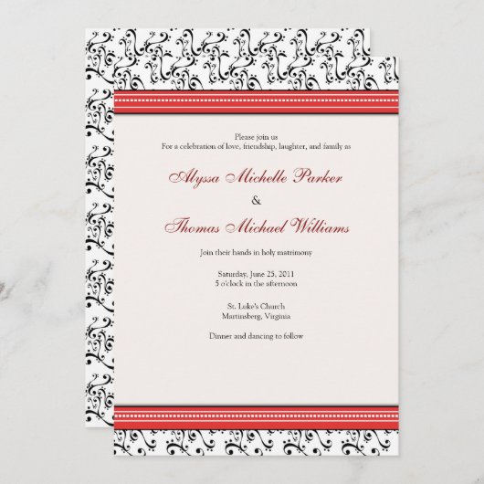 Moderne Strudel-Hochzeits-Einladung (rot) Einladung (Vorne/Hinten)