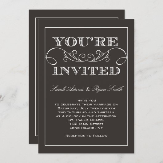 Moderne Strudel-Schwarz-Hochzeits-Einladung Einladung (Vorne/Hinten)