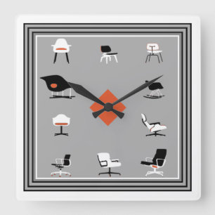 Moderne Stühle aus dem Mittelalter Retro-Farben Quadratische Wanduhr