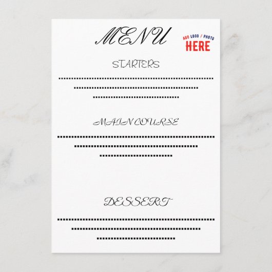 MODERNE, STYLISCH ZOLLBARE WEISSE, ÜBERPRÜFT MARKI MENÜKARTE (Rückseite)