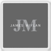 Moderne, stylische dunkelgraue Monogramm und Name Aufkleber (Vorderseite)