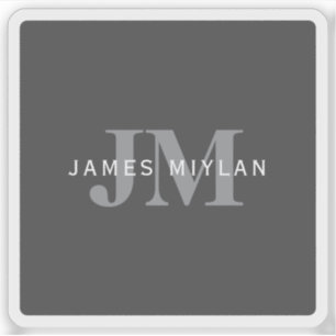 Moderne, stylische dunkelgraue Monogramm und Name Aufkleber