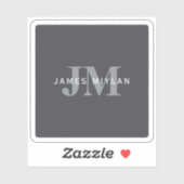 Moderne, stylische dunkelgraue Monogramm und Name Aufkleber (Blatt)