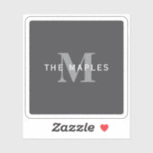 Moderne, stylische dunkelgraue Monogramm und Name Aufkleber (Blatt)