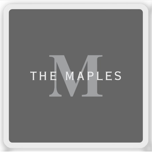 Moderne, stylische dunkelgraue Monogramm und Name Aufkleber (Vorderseite)