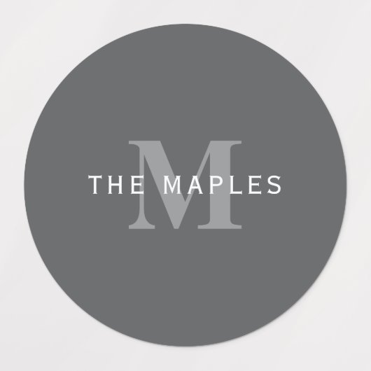 Moderne, stylische dunkelgraue Monogramm und Name Etiketten (Design 1)