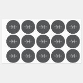 Moderne, stylische dunkelgraue Monogramm und Name Etiketten (Blatt)