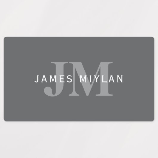 Moderne, stylische dunkelgraue Monogramm und Name Etiketten (Design 1)