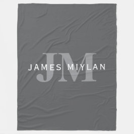 Moderne, stylische dunkelgraue Monogramm und Name Fleecedecke