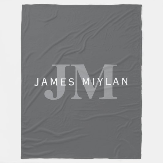 Moderne, stylische dunkelgraue Monogramm und Name Fleecedecke (Vorderseite)