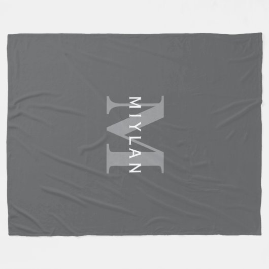 Moderne, stylische dunkelgraue Monogramm und Name Fleecedecke (Vorderseite (Horizontal))