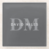 Moderne, stylische dunkelgraue Monogramm und Name Glasuntersetzer (Vorderseite)