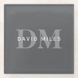 Moderne, stylische dunkelgraue Monogramm und Name Glasuntersetzer