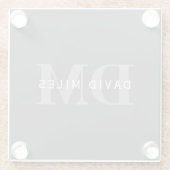 Moderne, stylische dunkelgraue Monogramm und Name Glasuntersetzer (Rückseite)
