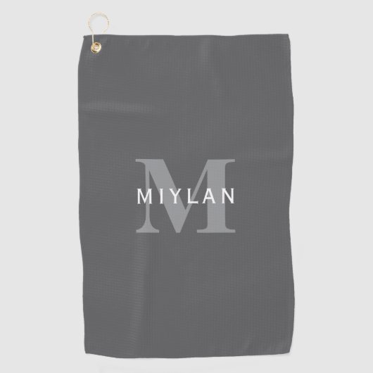 Moderne, stylische dunkelgraue Monogramm und Name Golfhandtuch (Vorderseite)