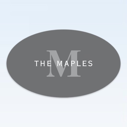 Moderne, stylische dunkelgraue Monogramm und Name Ovaler Aufkleber