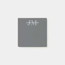 Moderne, stylische dunkelgraue Monogramm und Name Post-it Klebezettel
