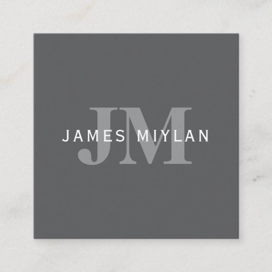 Moderne, stylische dunkelgraue Monogramm und Name Quadratische Visitenkarte (Vorderseite)