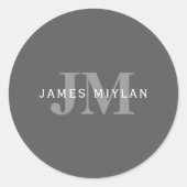 Moderne, stylische dunkelgraue Monogramm und Name Runder Aufkleber (Vorderseite)